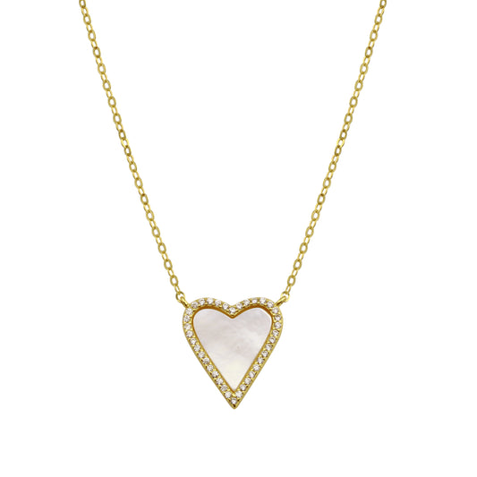 Nacre Stone Pave Heart Necklace