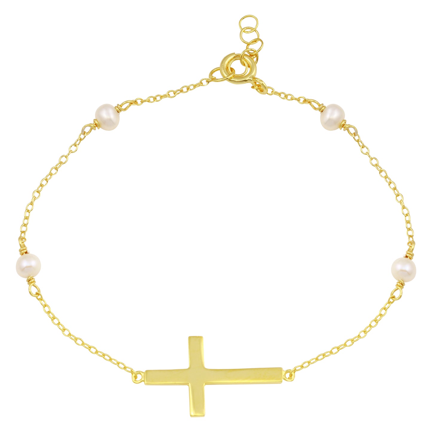 Sideway Cross x Pearls chain Bracelet