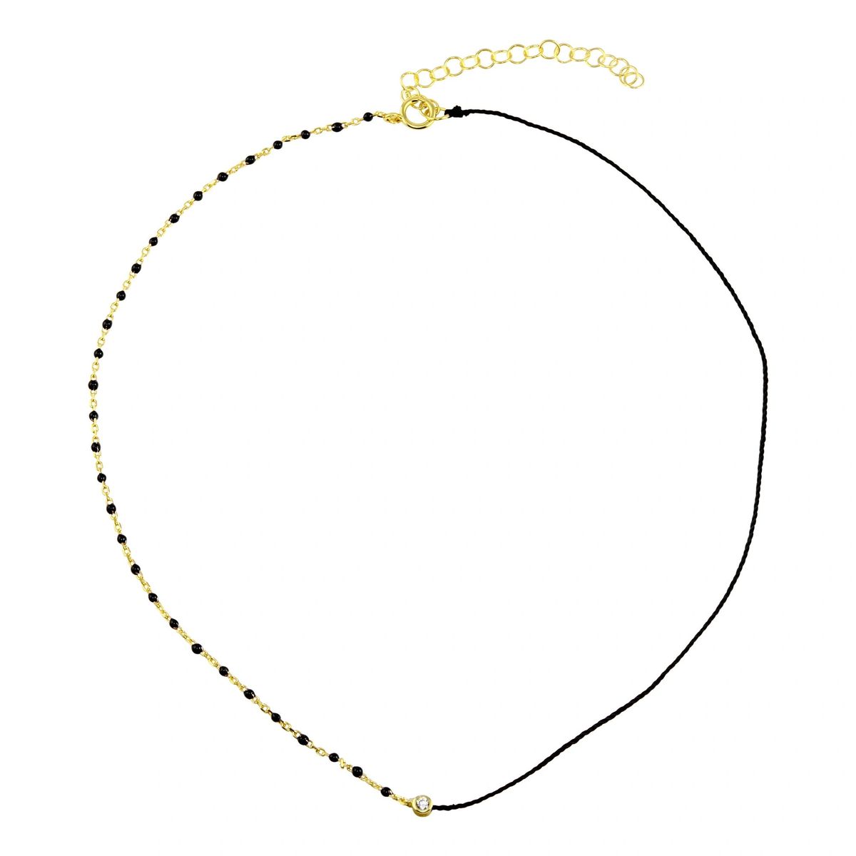 Cotton Cord with beaded Black Chain Necklace