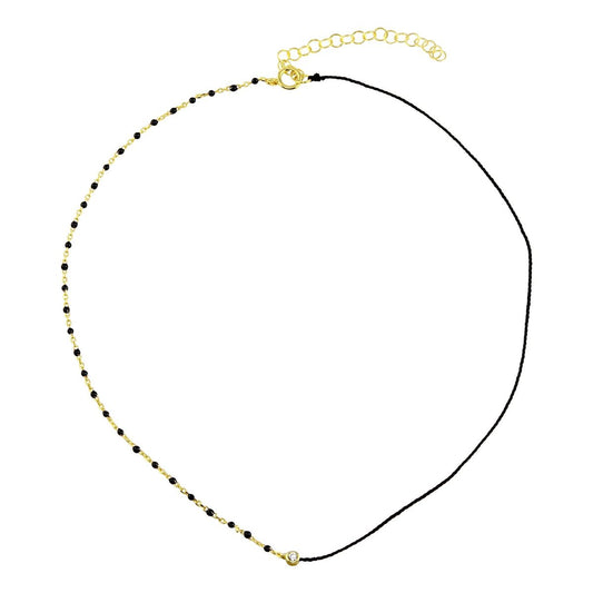 Cotton Cord with beaded Black Chain Necklace