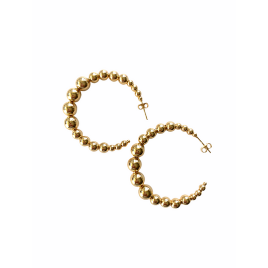 Chunky Gold Beaded Hoop Earrings