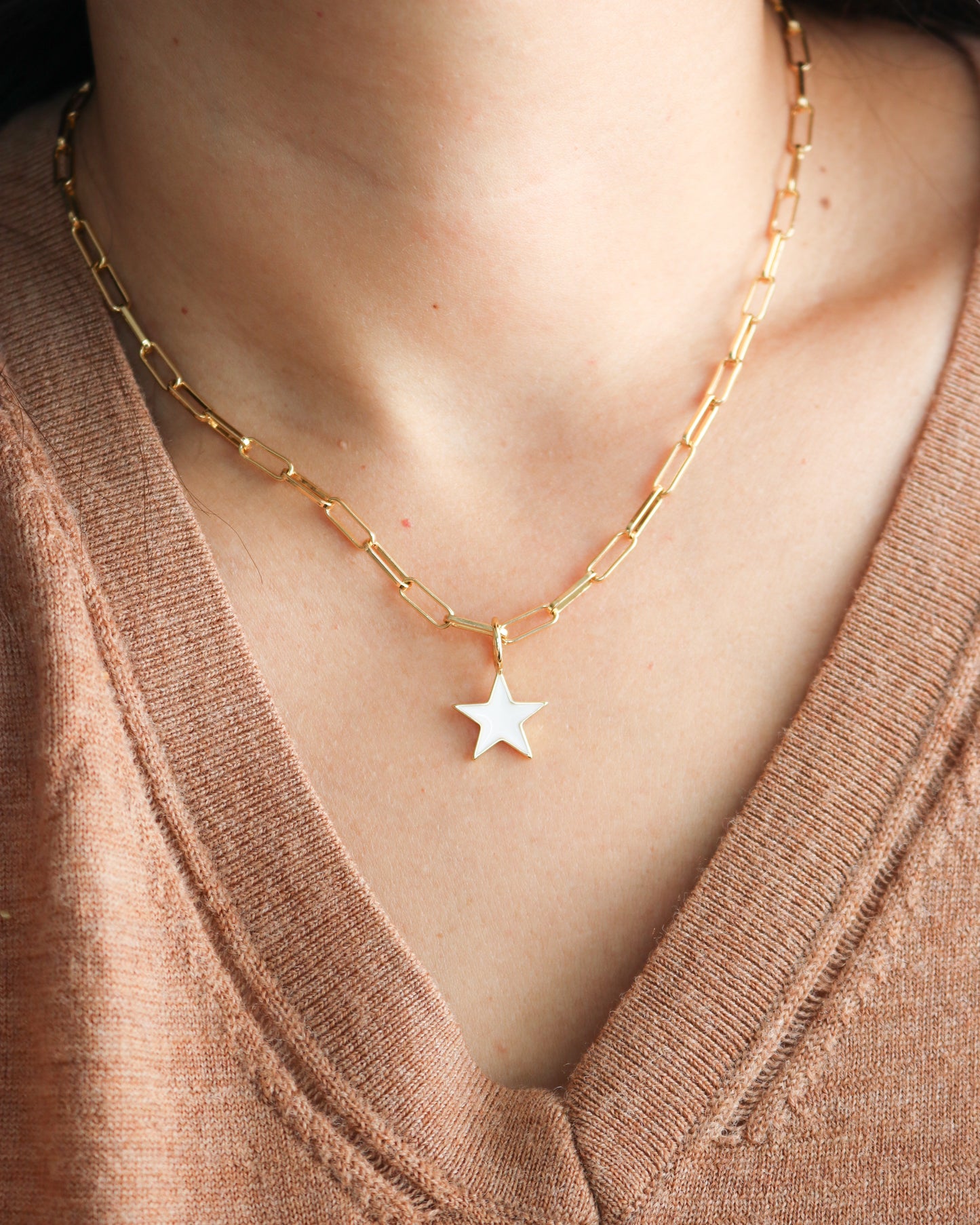 Enamel Star with Paperclip Chain Necklace