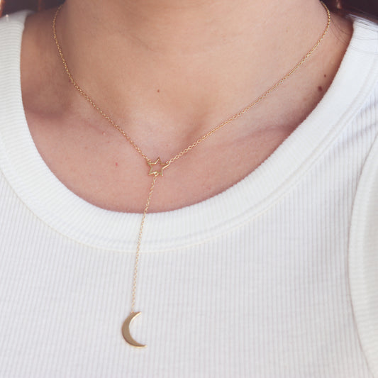 Moon and Star Y-Necklace