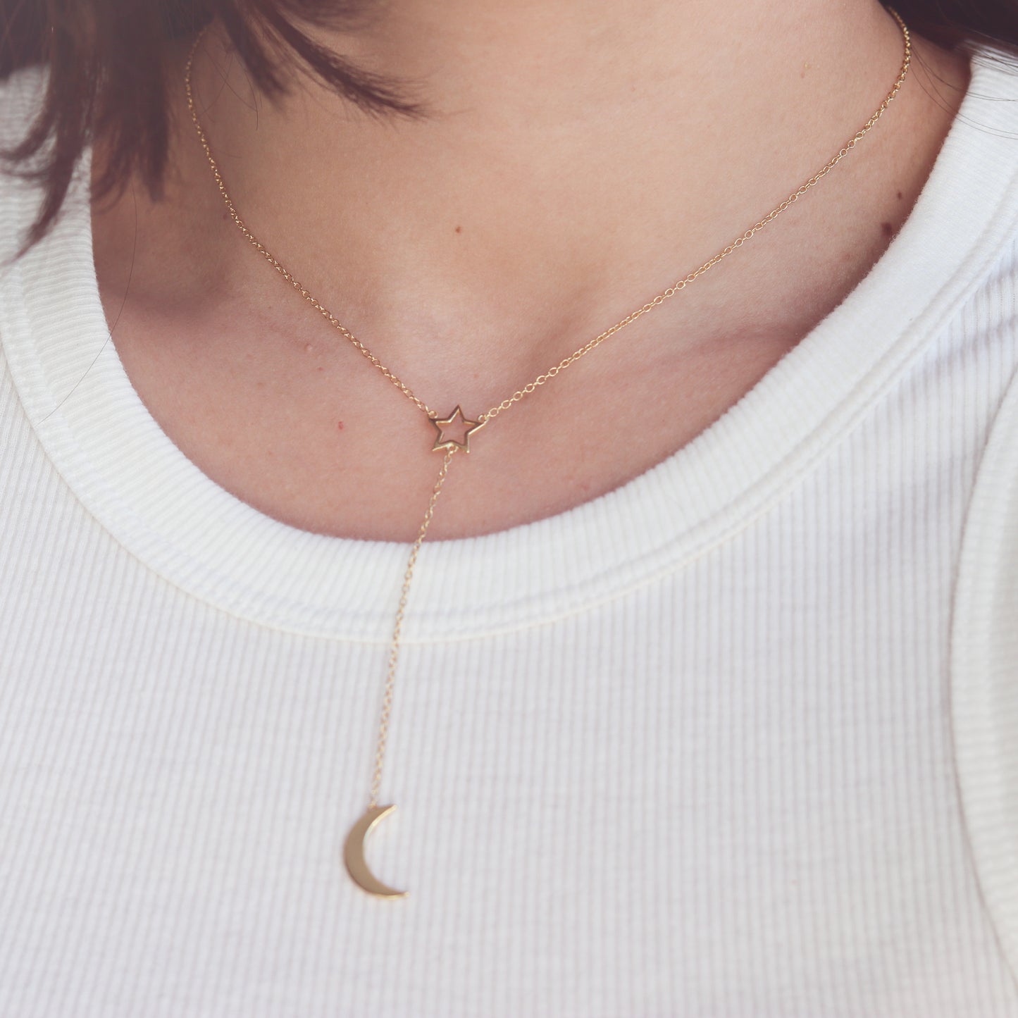 Moon and Star Y-Necklace