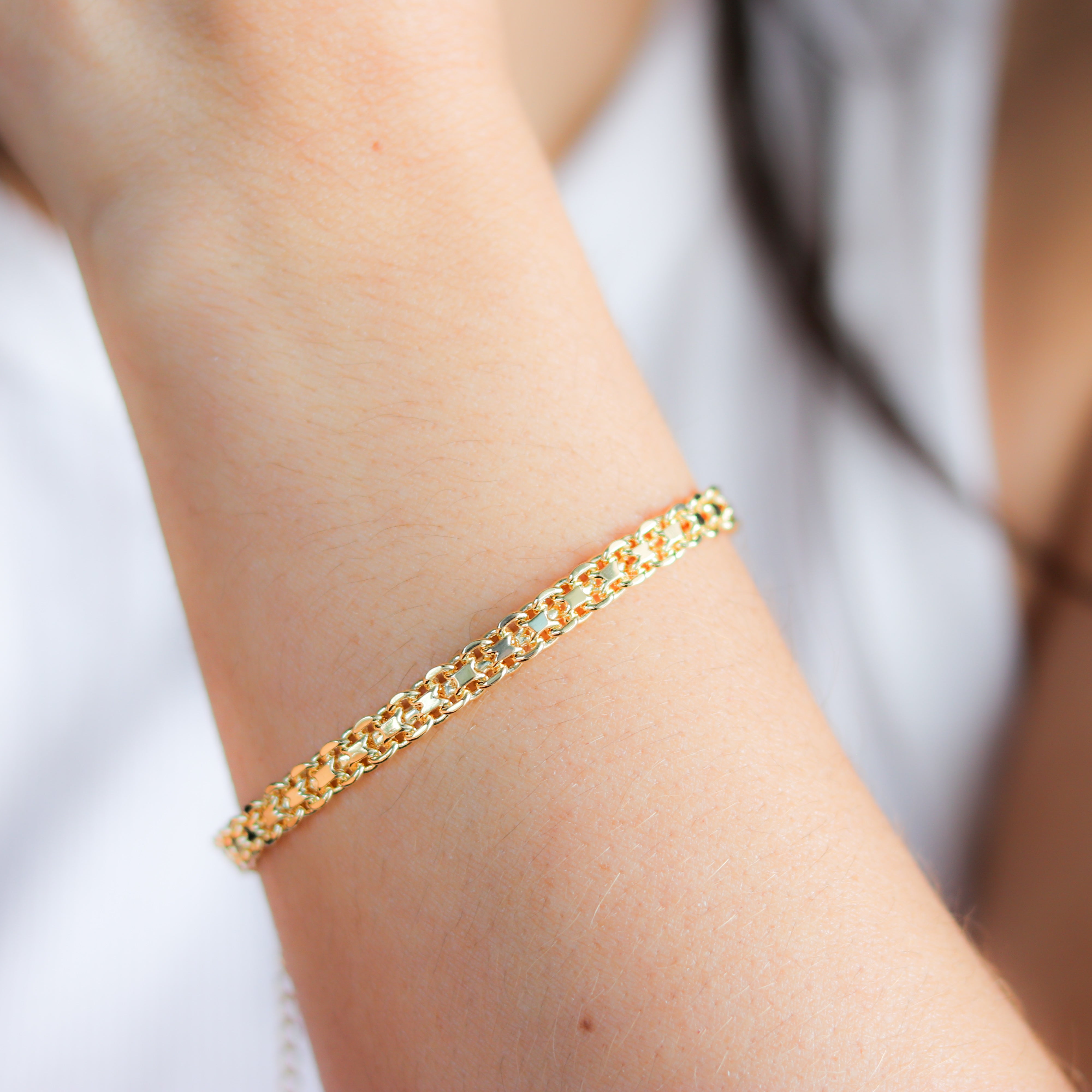 14k Yellow Gold Double Link Cable Chain Bracelet