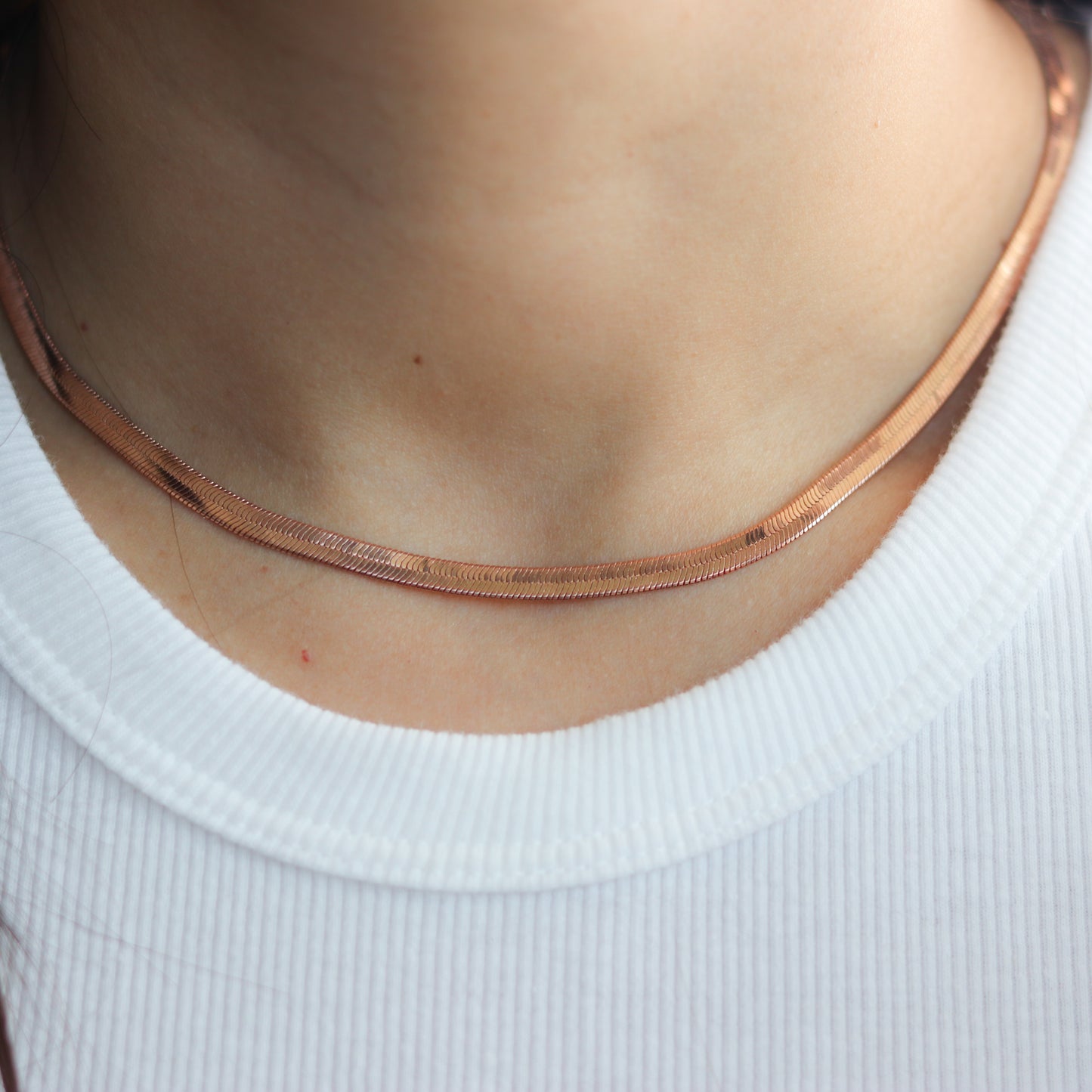 Rose Gold Herringbone Chain Necklace
