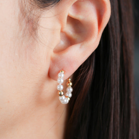 Pearl Medium Beaded Hoop Earring