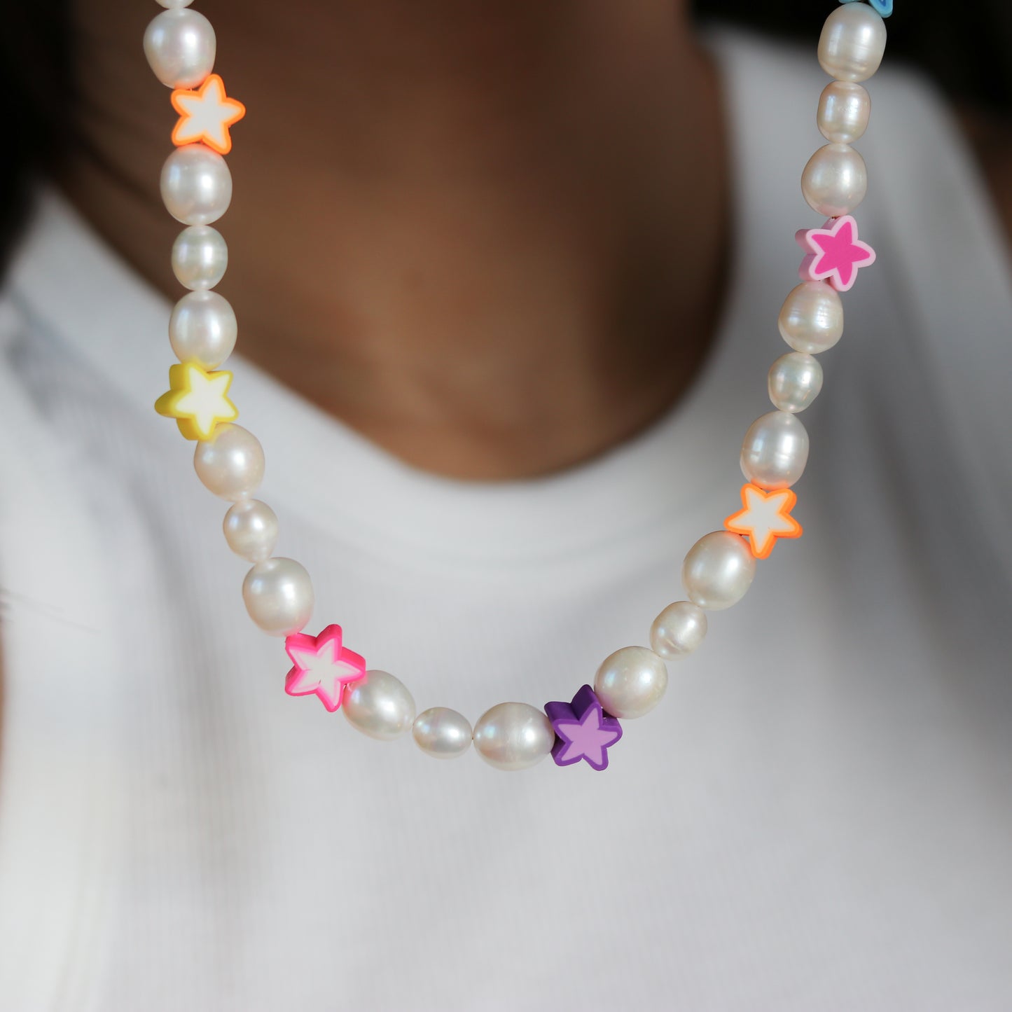 Multicolor Stars X Pearls Choker