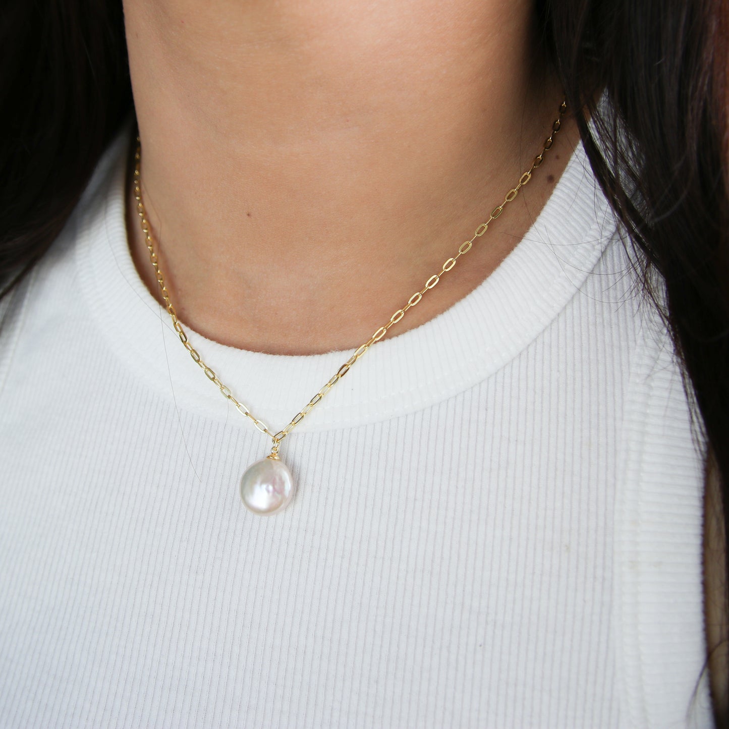 Simple Pearl X Link Chain Necklace