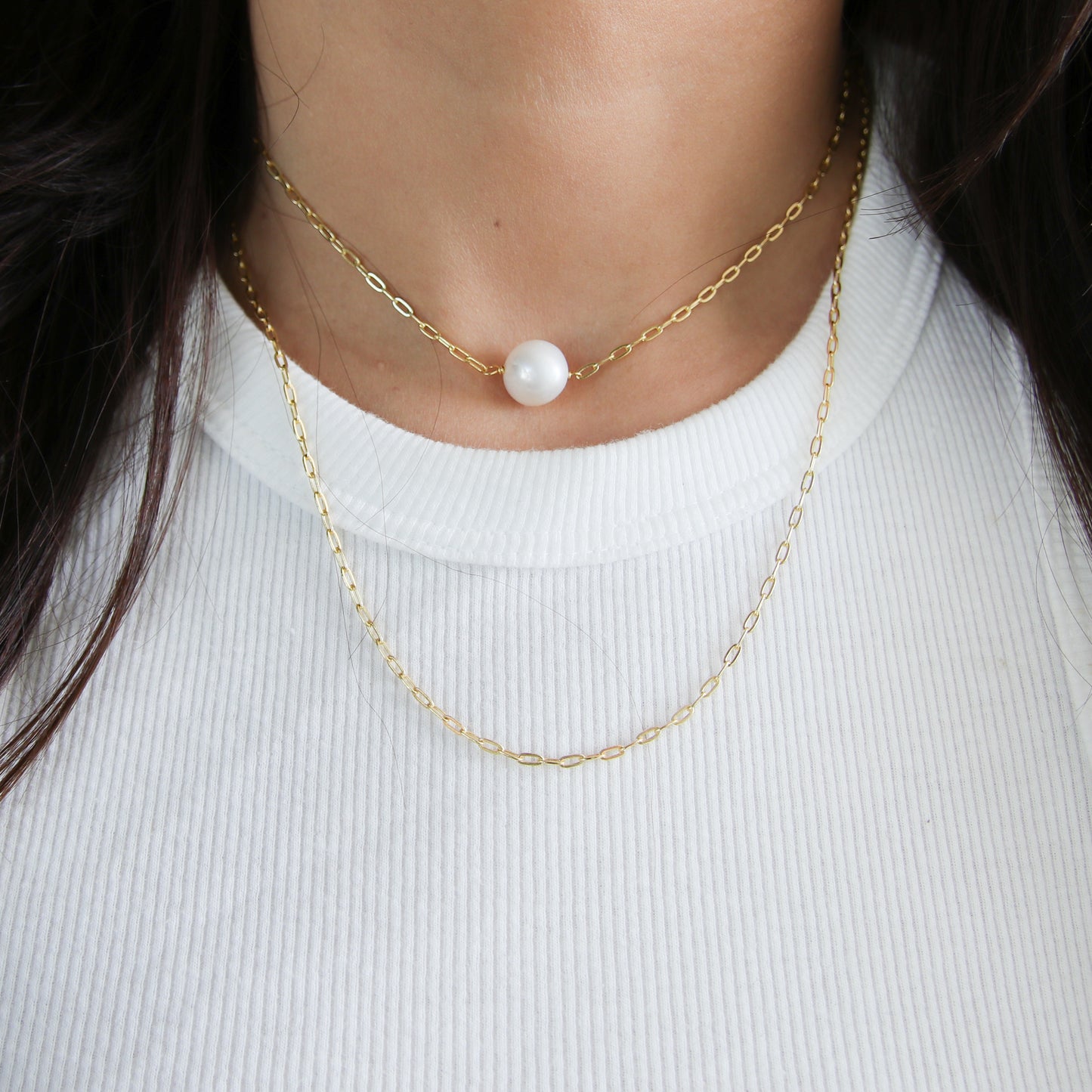 Simple Pearl with Double Chain Necklace