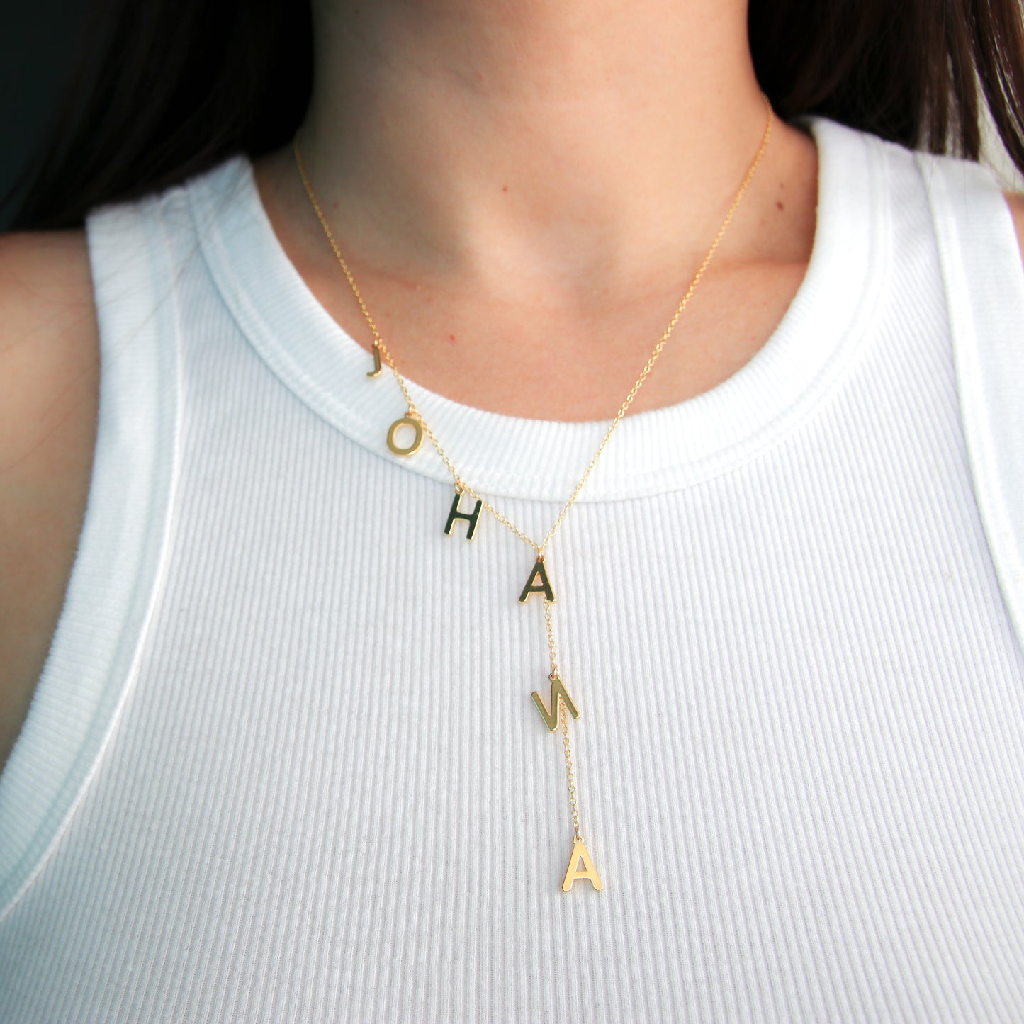 Gold Name Lariat Necklace
