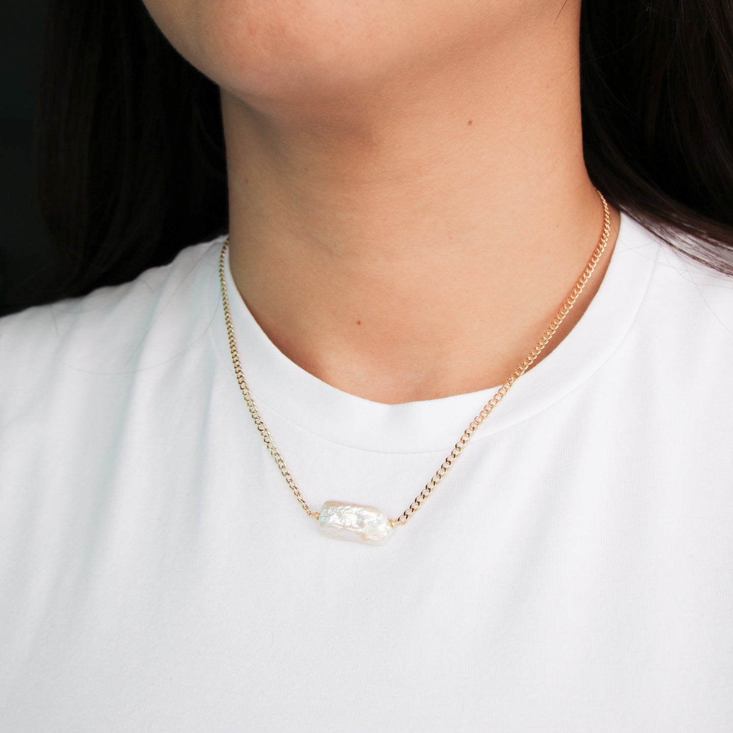 Baroque Pearl Curb Chain Necklace
