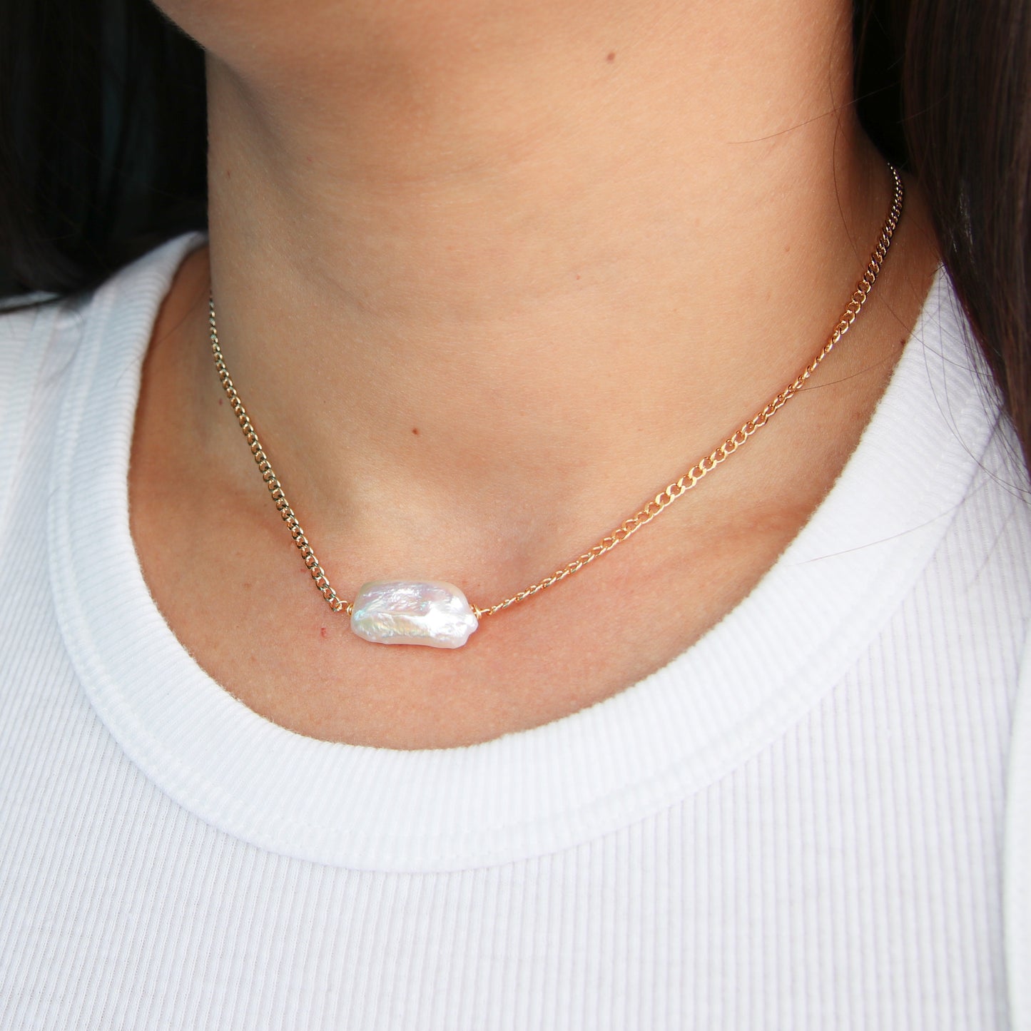 Baroque Pearl Curb Chain Necklace