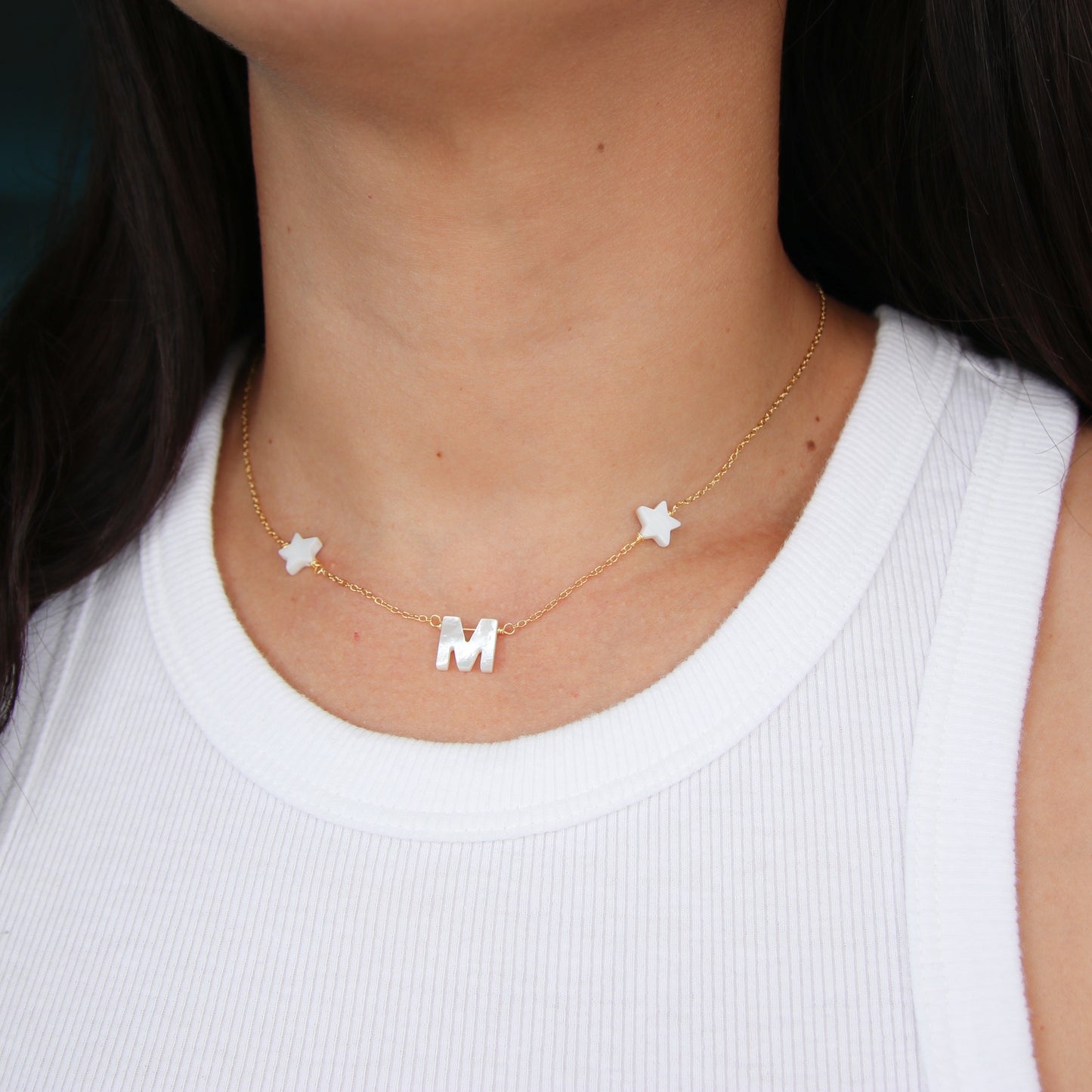 Nacre Initial & Stars Necklace