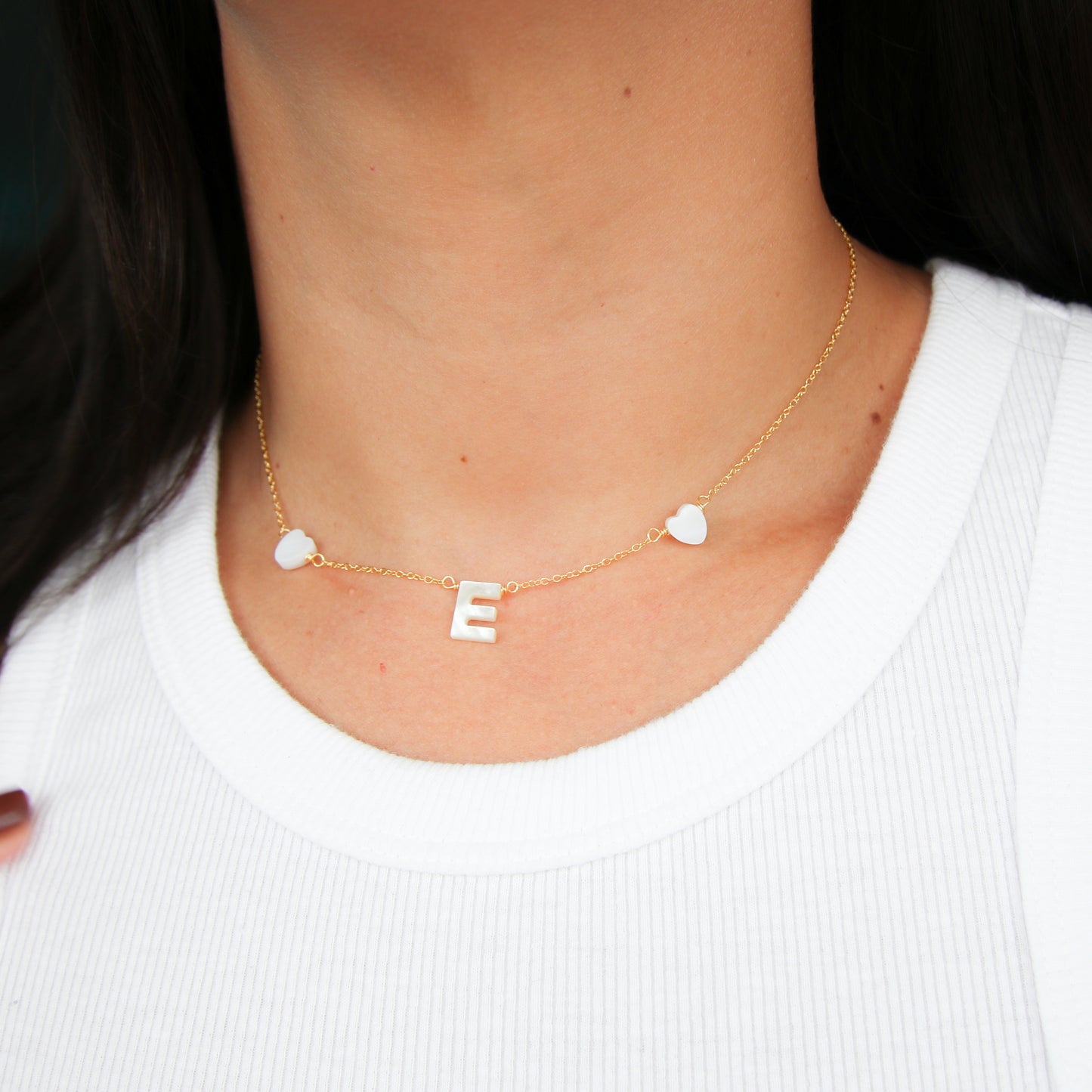Nacre Initial & Hearts Necklace