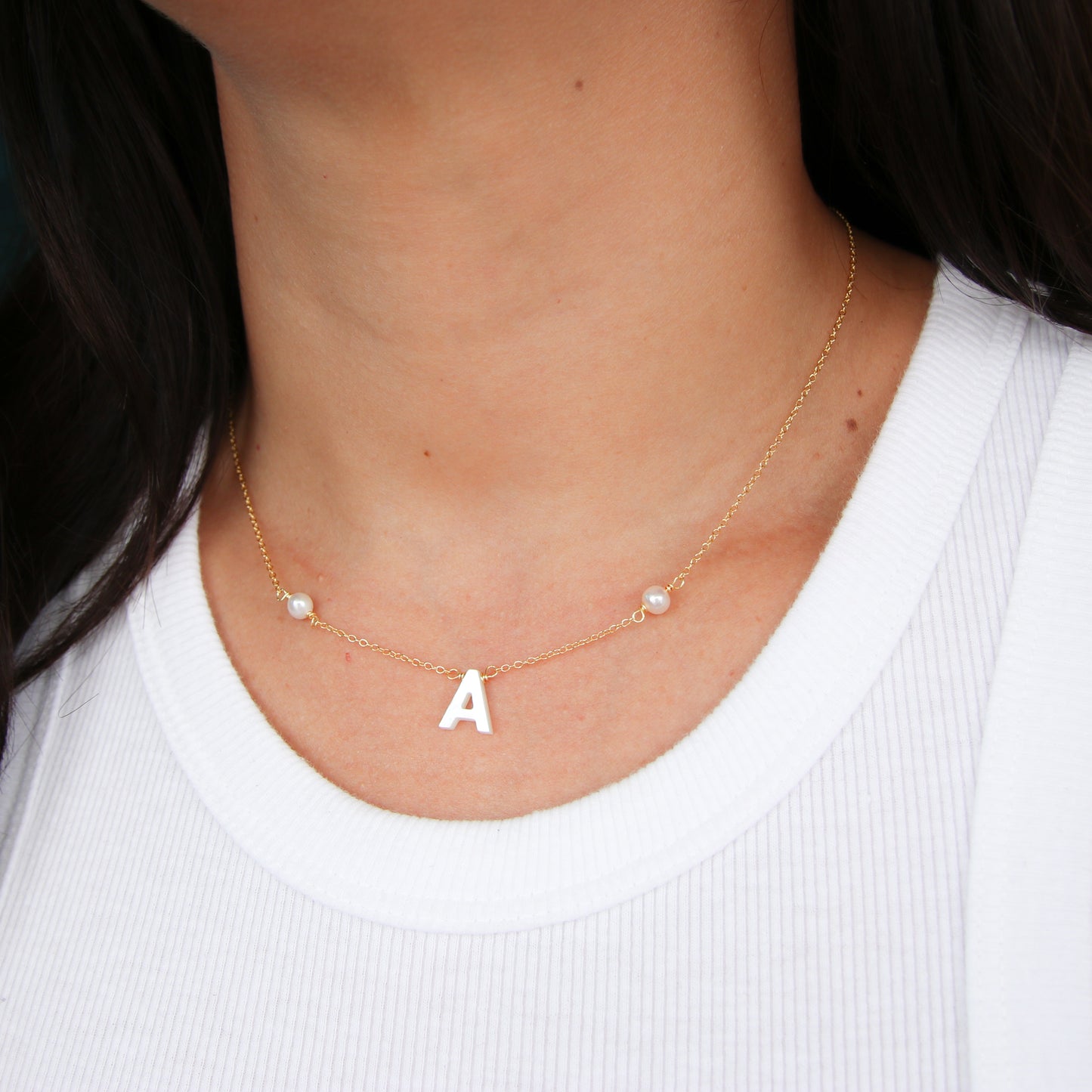 Nacre Initial & Pearls Necklace
