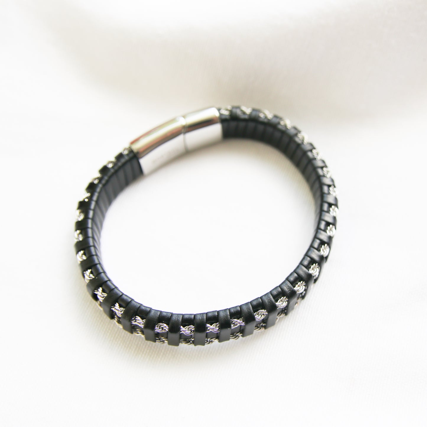 John Black Leather Stainless Steel Bracelet