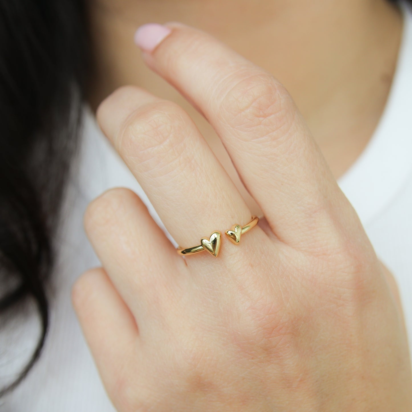 Tiny Two Heart Adjustable Ring