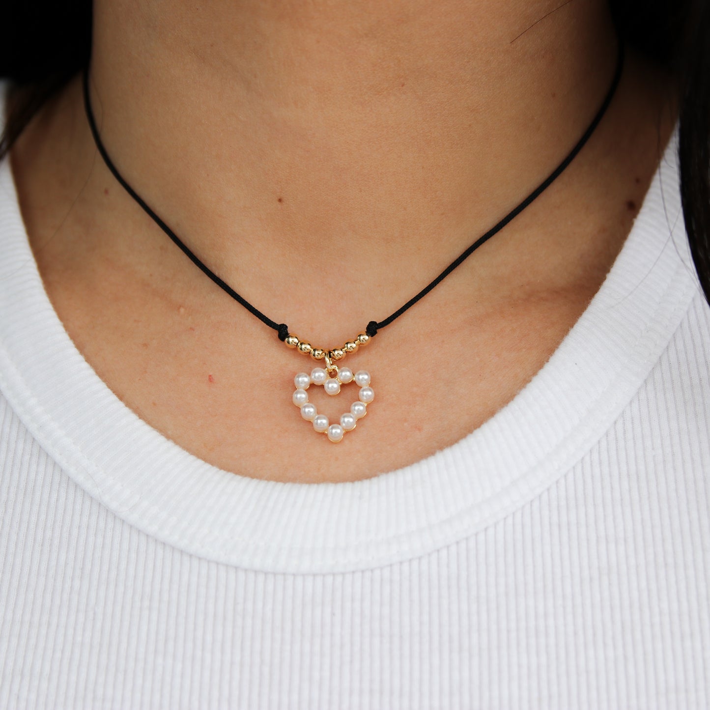 Heart with pearl Cotton Cord Choker