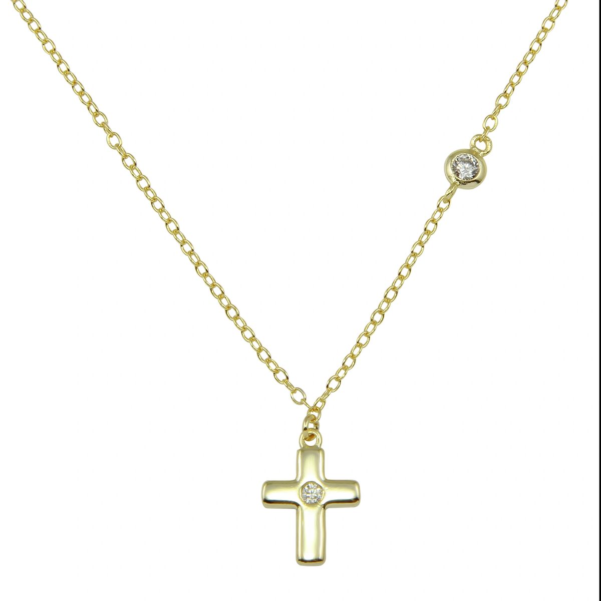 Simple Cross with CZ Necklace