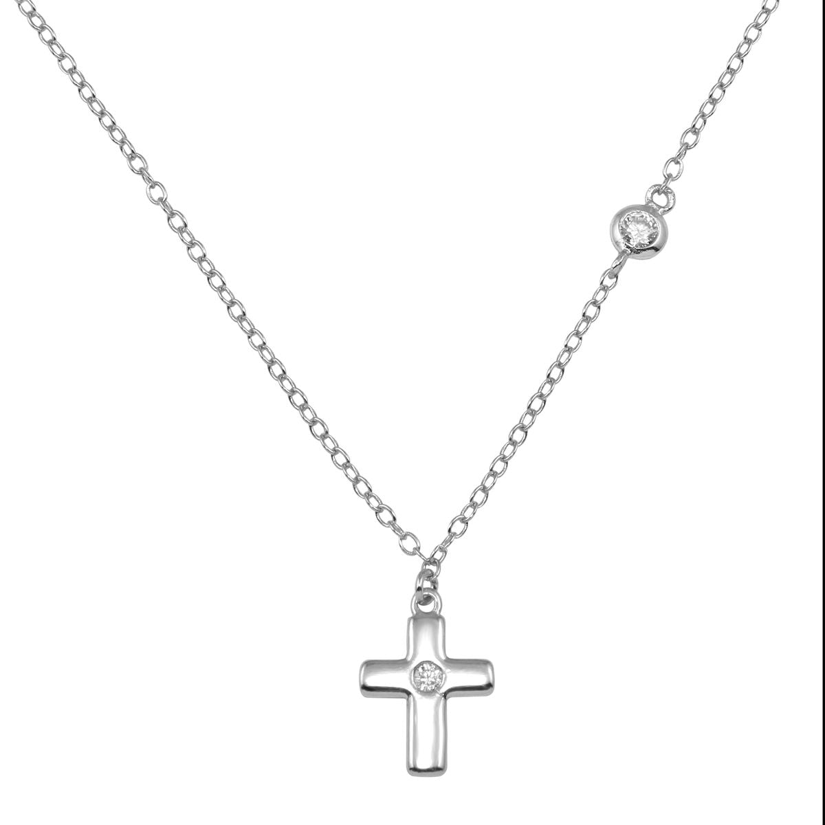 Simple Cross with CZ Necklace