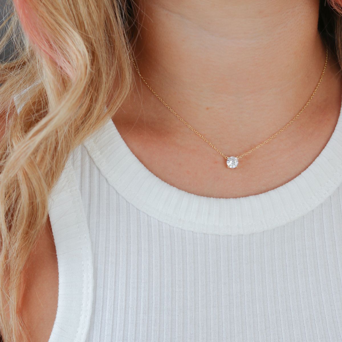 Solitary Square CZ Necklace